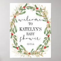 Winter Holly Baby shower Affiche de bienvenue Noël