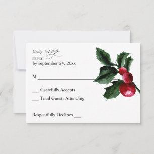 Winter Holly Berry no Meal RSVP Card