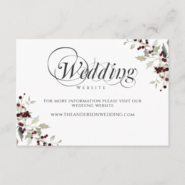 Winter Holly Berry Wedding Website Enclosure Card (Front)