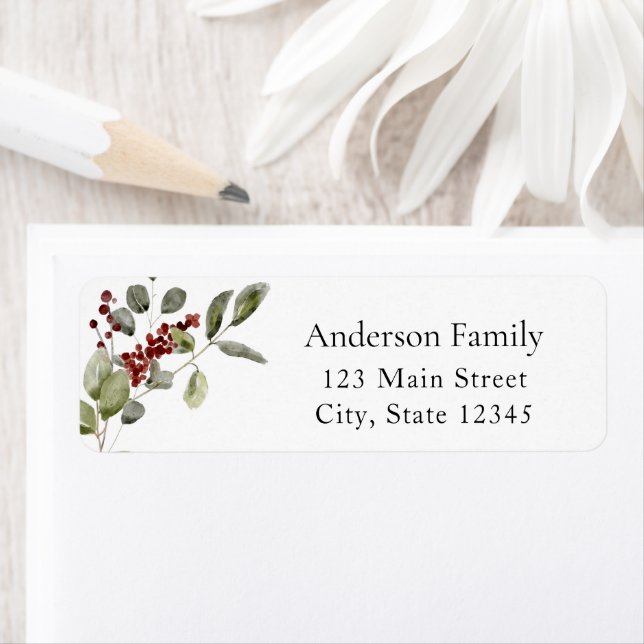 Winter Holly Branch Return Address Label (Insitu)