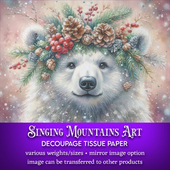 Winter Holly Crown Polar Bear Decoupage Tissue Paper (Creator Uploaded)