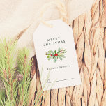 Winter Holly & Pine Christmas Greeting Family Name Gift Tags<br><div class="desc">A personalized Christmas gift tag with a custom greeting and your family name. The front of these tags features "Merry Christmas" or the greeting of your choice in classic serif typography. Below, there is a hand-painted arrangement of winter foliage and red berries. Underneath, your family name appears, with space for...</div>