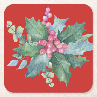 Winter home decor, square paper coaster