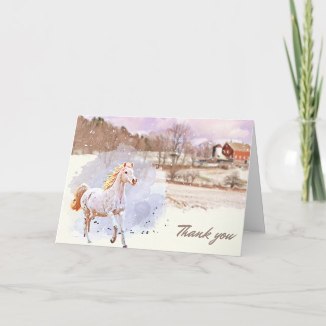 Winter Horse Farm Thank You Card (Front)