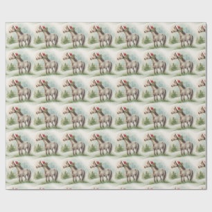 Winter Horse Gift Wrap with Santa Hat