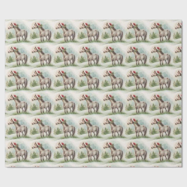 Winter Horse Gift Wrap with Santa Hat (Flat)