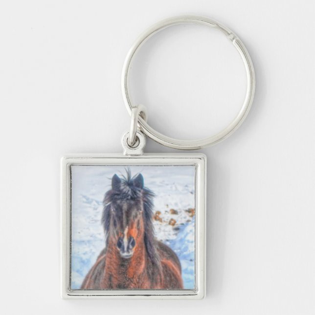 Winter Horse in Snowy Field 2 Keychain (Front)