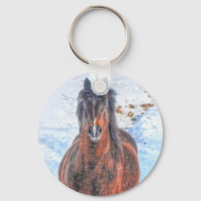 Winter Horse in Snowy Field 2 Keychain (Front)