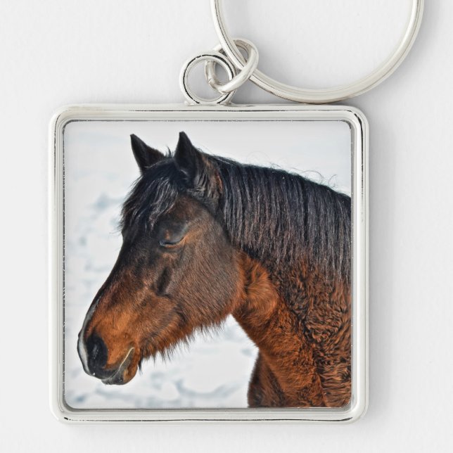 Winter Horse in Snowy Field 3 Keychain (Front)