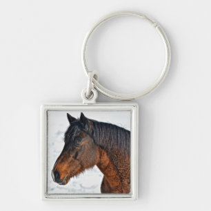 Winter Horse in Snowy Field 3 Keychain