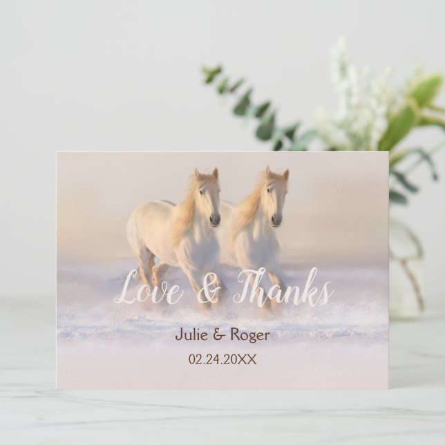 Winter Horses Photo Wedding Thank You Card (Standing Front)