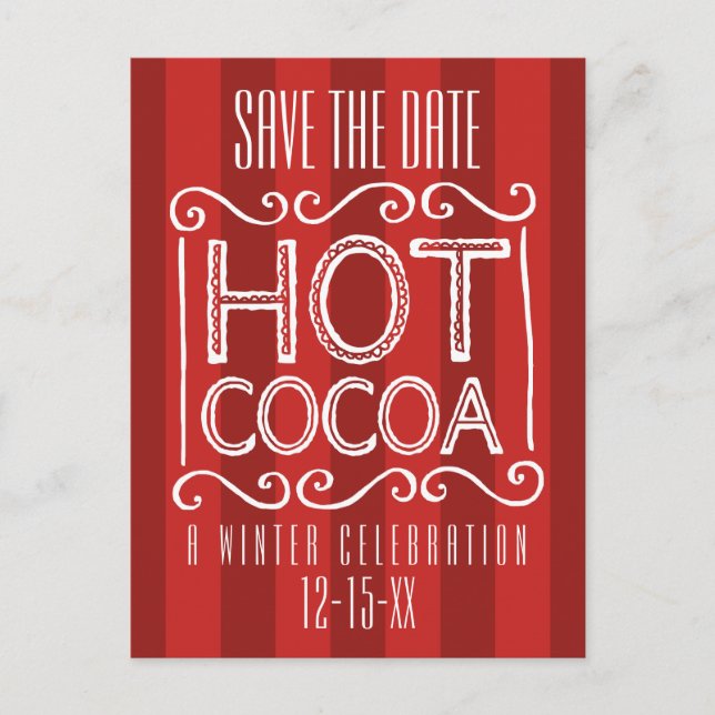 Winter Hot Cocoa Party Save the Date Red Announcement Postcard (Front)