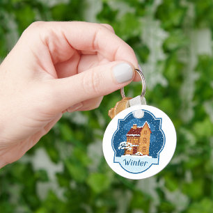 Winter House In The Snow Keychain
