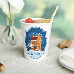 Winter House In The Snow Paper Cups