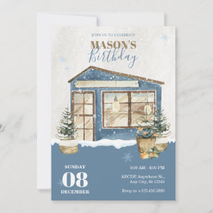 Winter house snow birthday invitation