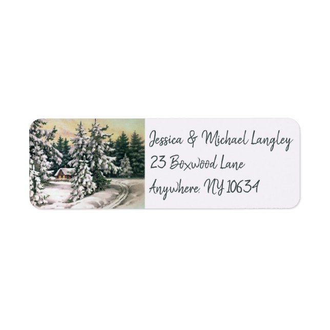 Winter house trees snow return address labels (Front)