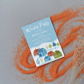 Winter houses Birthday Party Baby Invitation