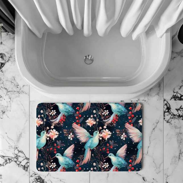 Winter Hummingbirds Pattern Bath Mat (Creator Uploaded)