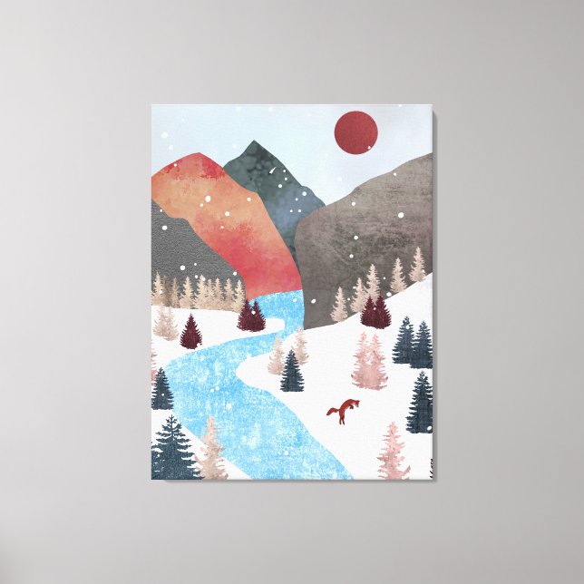 Winter Hunting Fox Canvas Print (Front)