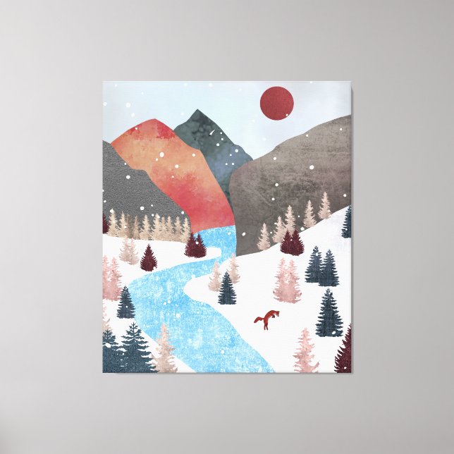 Winter Hunting Fox Canvas Print (Front)