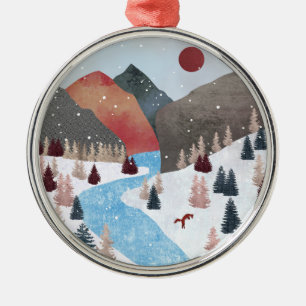 Winter Hunting Fox Metal Ornament