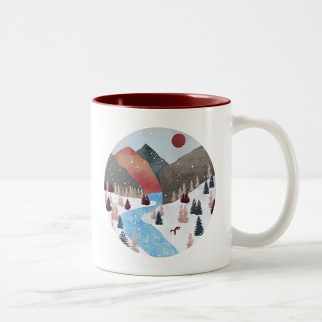 Winter Hunting Fox Two-Tone Coffee Mug (Right)