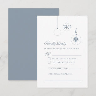 Winter Ice Blue Christmas Bauble Ornaments Wedding RSVP Card