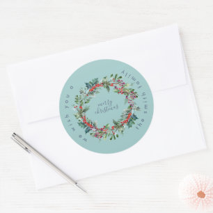 Winter Ice Blue Wreath Christmas Classic Round Sticker
