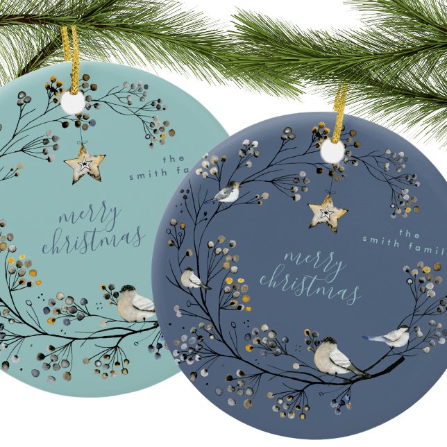 Winter Ice Blue Wreath Christmas | New Year Ceramic Ornament (Creator Uploaded)