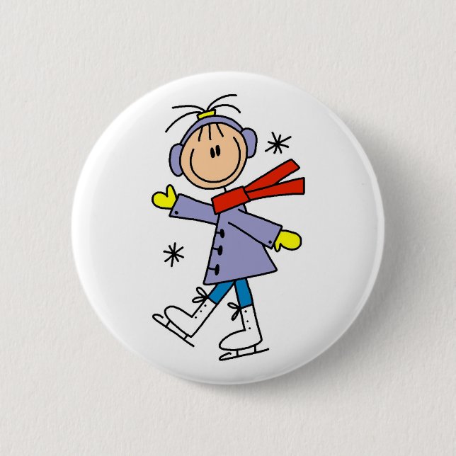 Winter Ice Skating 2 Inch Round Button (Front)