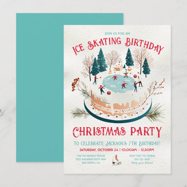 Winter Ice Skating Birthday Party Invitation (Front/Back)
