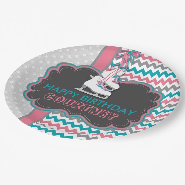 Winter Ice Skating Birthday Party Personalized Paper Plate (Angled)