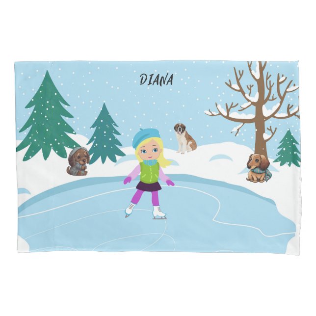 Winter Ice Skating Scene personalized Pillowcase (Front)