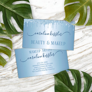 Winter Ice Sky Blue Silver Glitter Sparkles Drip Business Card