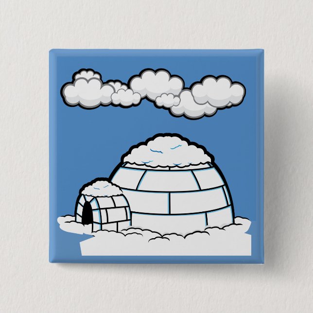 Winter IGLOO SNOW BLUE SKY WHITE CLOUDS CARTOON 2 Inch Square Button (Front)