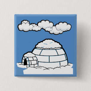 Winter IGLOO SNOW BLUE SKY WHITE CLOUDS CARTOON 2 Inch Square Button