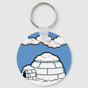 Winter IGLOO SNOW BLUE SKY WHITE CLOUDS CARTOON Keychain