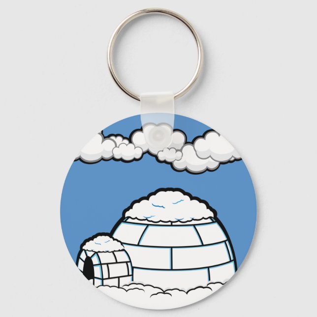 Winter IGLOO SNOW BLUE SKY WHITE CLOUDS CARTOON Keychain (Front)