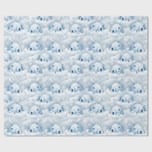 Winter Igloo Village Snow Pattern Wrapping Paper (Flat)