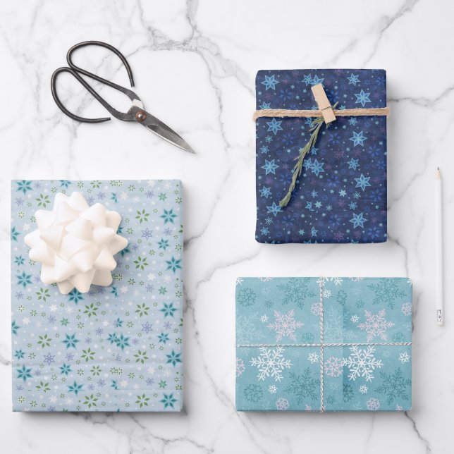 Winter in Blue's snowflake flowers Wrapping Paper Sheet (Front)