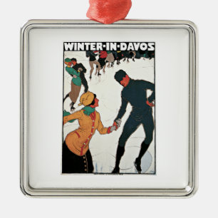 Winter in Davos Vintage Travel Poster Metal Ornament