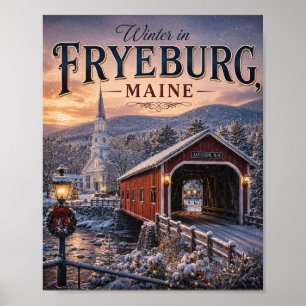 Winter in Fryeburg Maine Vintage Holiday Poster Pr