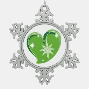 winter in love-Green Snowflake Pewter Christmas Ornament