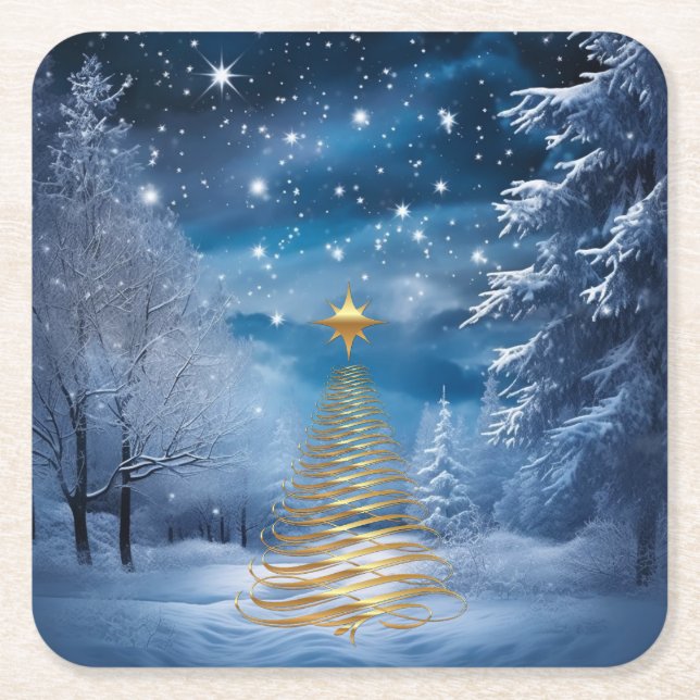 WINTER  in Magical Wonderland Square Paper Coaster (Front)