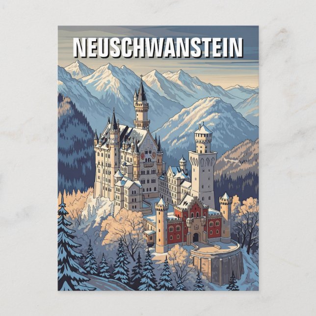 Winter in Neuschwanstein Castle Germany Travel Postcard (Front)