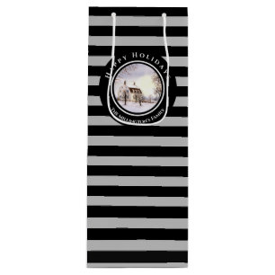 Winter in New England Christmas Black Grey Circle Wine Gift Bag