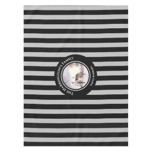 Winter in New England Christmas Black Grey Stripes Tablecloth