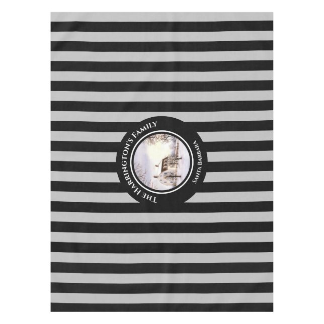 Winter in New England Christmas Black Grey Stripes Tablecloth (Front)