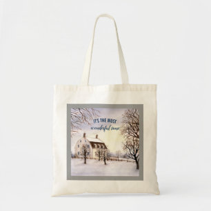 Winter in New England Watercolor Painting Tote Bag