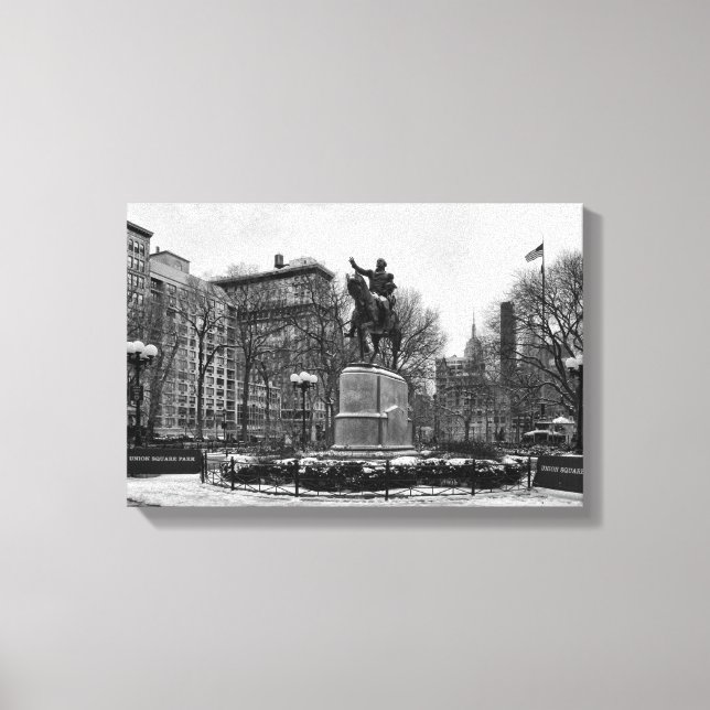 Winter in NYC's Union Square 001 Black White Canvas Print (Front)